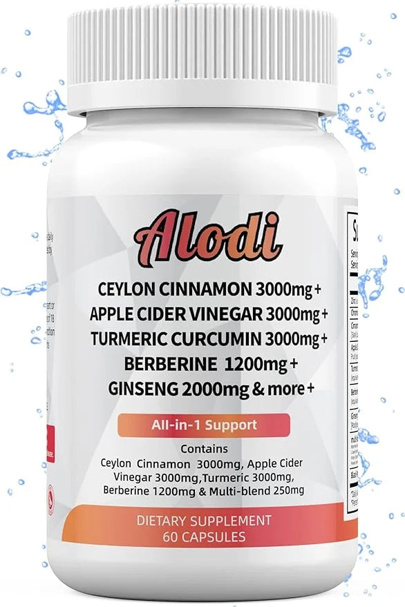 Ceylon Cinnamon 3000mg, Apple Cider Vinegar 3000mg, Turmeric 3000mg, Ginseng 2000mg, Berberine 1200mg - All-in-1 Supplemen...