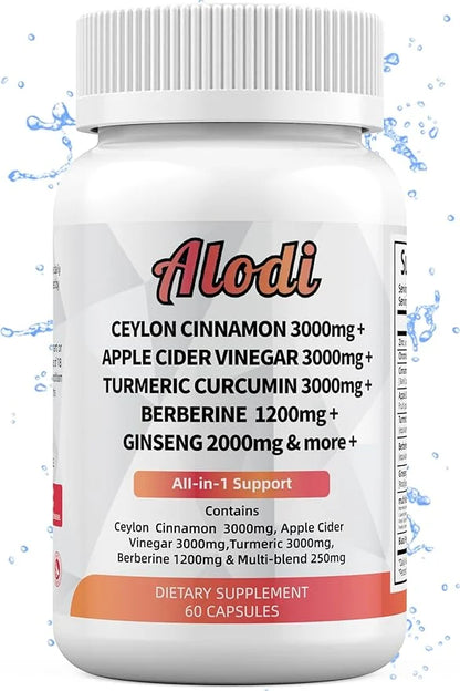 Ceylon Cinnamon 3000mg, Apple Cider Vinegar 3000mg, Turmeric 3000mg, Ginseng 2000mg, Berberine 1200mg - All-in-1 Supplemen...