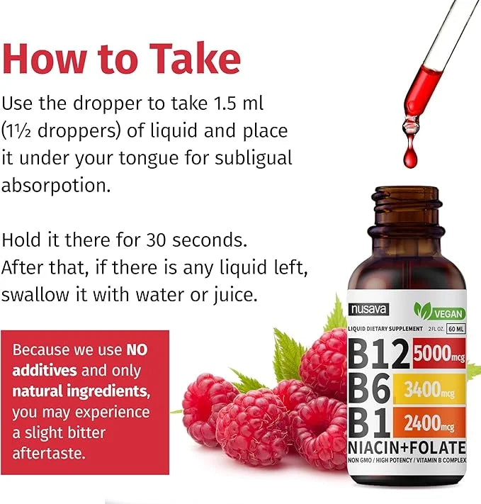 (4 Pack) Vitamin B12 Liquid Drops, B12 Sublingual 5000 mcg, B12, Liquid B12 Drops, B12 Sublingual 27,200 mcg 80 Servings