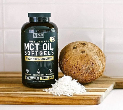 Pure MCT Oil Capsules (360 Softgels | 3000mg) 4 Month Supply Keto Pills w Unrefined Coconut - C10 & C8 Brain Fuel, Energy,...