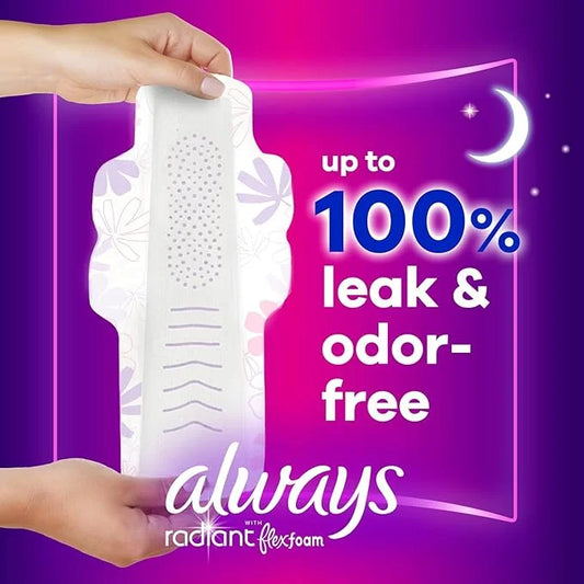 Always Radiant FlexFoam Pads for Women, 5, Extra 100% Leak 26 Count