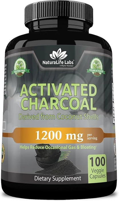 Activated Charcoal Capsules - 1,200 mg Highly Absorbent Helps Alleviate Gas & Bloating Promotes Natural detoxification Der...