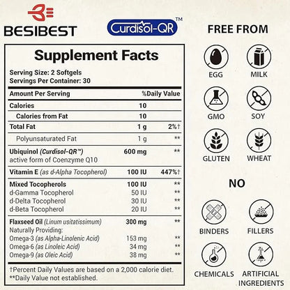 Ubiquinol CoQ10-600mg-Softgel, Active Coq10 Ubiquinol Supplement 3, 6, 6, 9, 9, High Absorption-Coenzyme-Q10, Powerful 480...