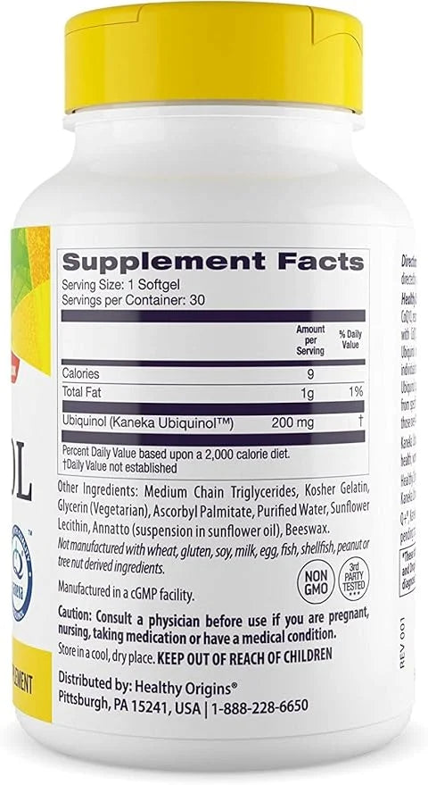 Healthy Origins Ubiquinol (Active form of CoQ10), 200 200 mg CoQ10 - 30 Softgels