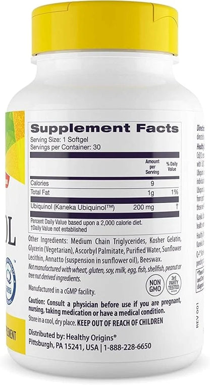 Healthy Origins Ubiquinol (Active form of CoQ10), 200 200 mg CoQ10 - 30 Softgels