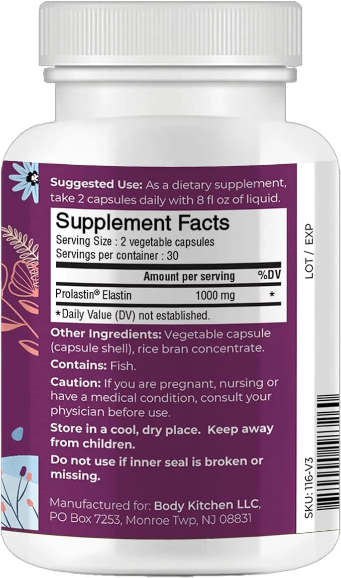 Body Kitchen Pro-Elastin, 1000 mg Elastin Supplement, Help Reduce Signs of Aging, Improved Skin Health, Firmness & Elastic...