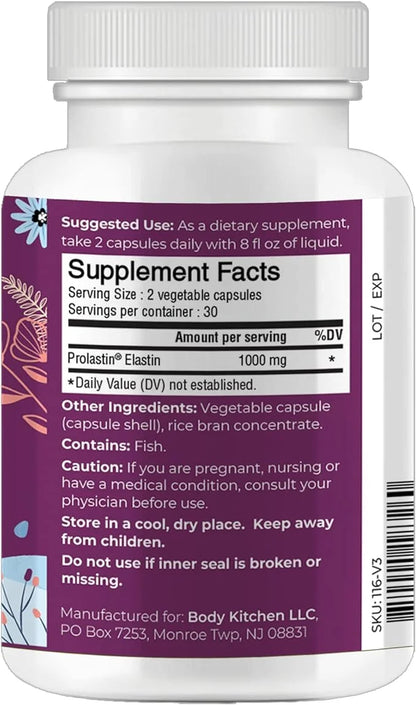 Body Kitchen Pro-Elastin, 1000 mg Elastin Supplement, Help Reduce Signs of Aging, Improved Skin Health, Firmness & Elastic...