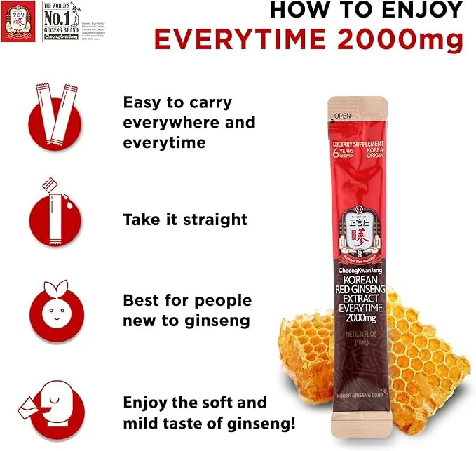 Korean Red Ginseng Everytime 2000mg with Propolis 10 Sticks