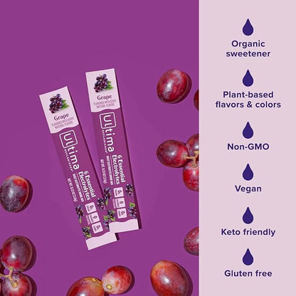 Ultima Replenisher Daily Electrolyte Powder Drink Mix – Grape, 20 Stickpacks – Hydration Packets with 6 Key Electrolytes a...