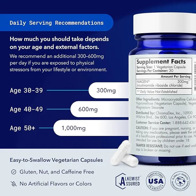 TRU NIAGEN Patented NAD Supplement for Anti Aging and Cell Regeneration, 300mg Niagen, 30 Servings | Supports Cellular Ene...