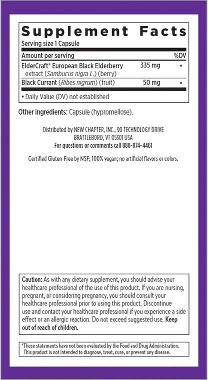 New Chapter Vegan Elderberry Capsules 64x Concentrated 60 Count