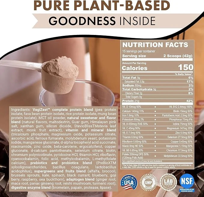 UpNourish Chocolate Vegan Protein Powder, Meal 15 Servings