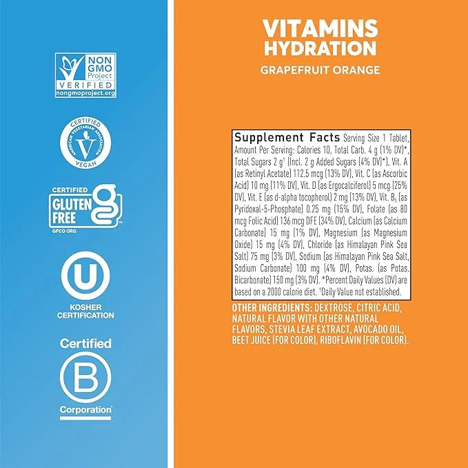 Nuun Hydration Vitamins Electrolyte Tablets, Grapefruit Orange, 5 Essential Electrolytes for Hydration + Vitamin A, B6, C,...