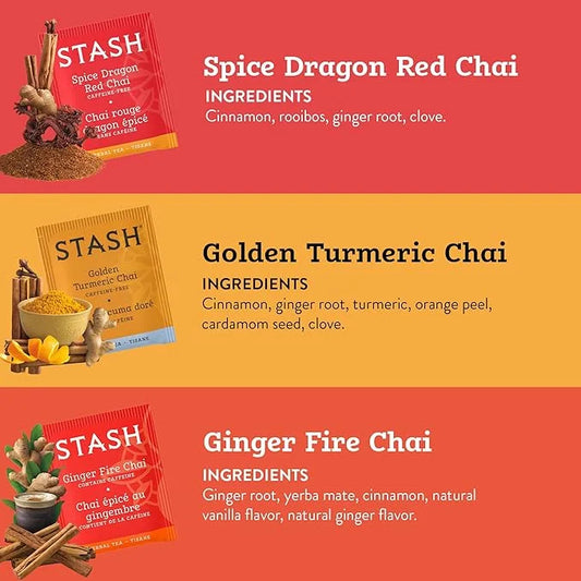 Stash Chai Tea Variety Pack Sampler Assortment - Caffeinated, Non-GMO Project Verified Premium Tea with No Artificial Ingr...