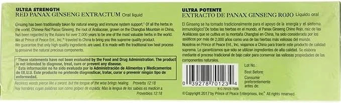 Prince of Peace Red Panax Ginseng 0.34 fl. 2 Pack 20 Bottles