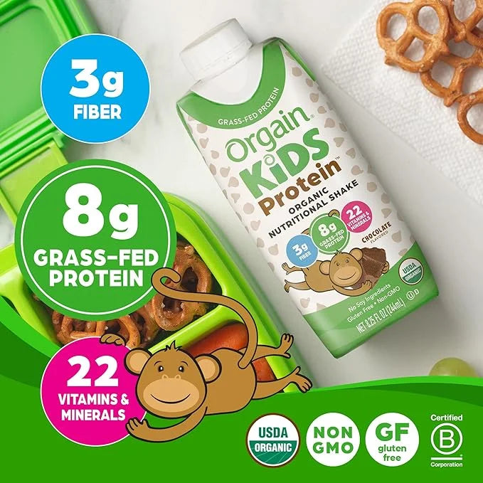 Orgain Organic Kids Nutritional Protein Shake, 8g Dairy 3g Fiber, 22 Vitamins 8.25 Fl 12)