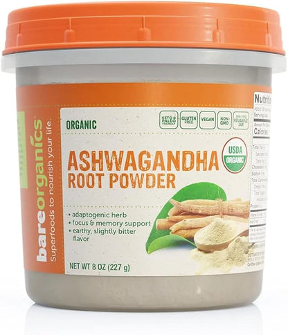 BareOrganics Ashwagandha Root Powder, 8 Oz