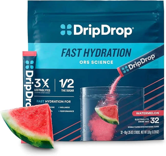 DripDrop Hydration - Watermelon - Electrolyte Drink Mix Single Serve Hydration Powder Packets | Non-GMO, Gluten Free, Vega...