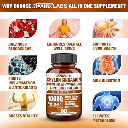 All-in-1 10000mg Highest Potency Ceylon Cinnamon, 90 Vegan