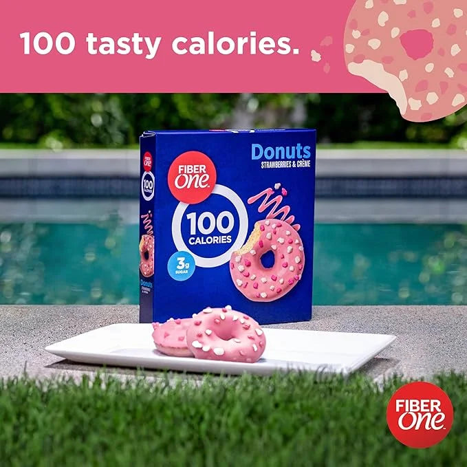 Fiber One 100 Calorie Donuts, Strawberries and Creme, 3g Sugar, 4 Count, 3.28 oz - Product Image