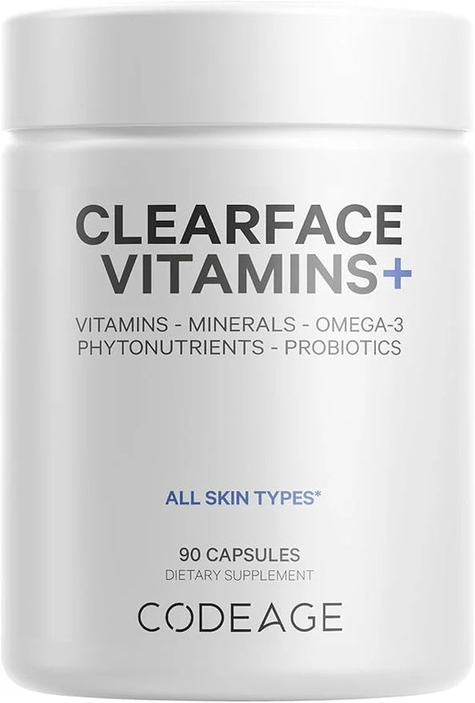 Codeage Clearface Pantothenic Acid, Niacin Supplement, D3, E, Omega-3, Niacinamide, 90 Capsules