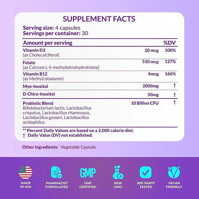 Hormone Balance for Women, Ovarian Support, Fertility, Menstrual Cycle, PCOS | Myo-Inositol & D-Chiro Inositol Supplement ...