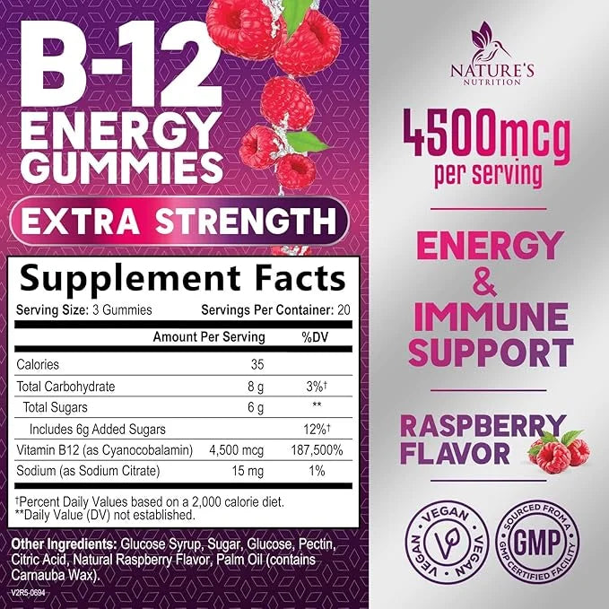 Vitamin B12 Energy Gummies 4500mcg Chewable B-12 Gummy 120 Gummies
