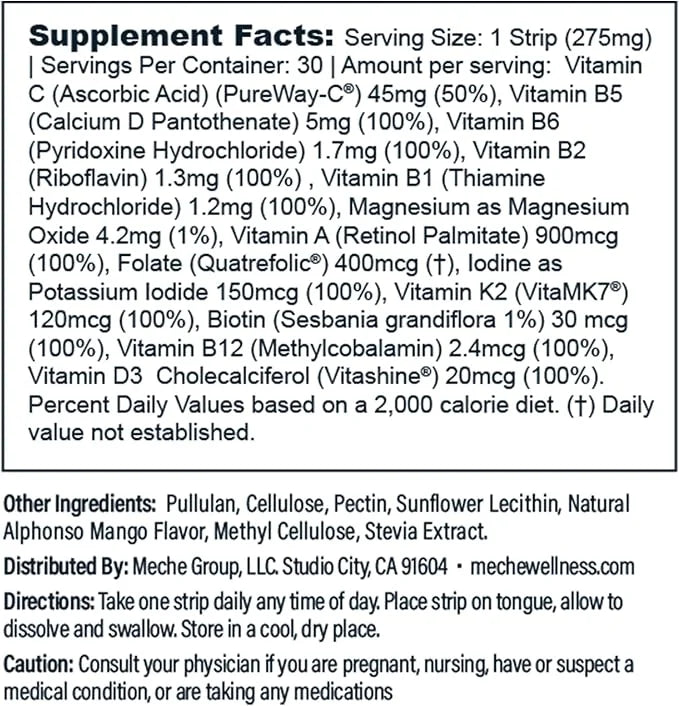 Multivitamin Rapid Release Strips B6, B12, B12, Magnesium, (30 ct)