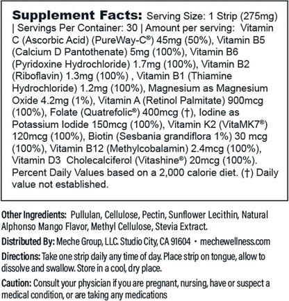 Multivitamin Rapid Release Strips B6, B12, B12, Magnesium, (30 ct)