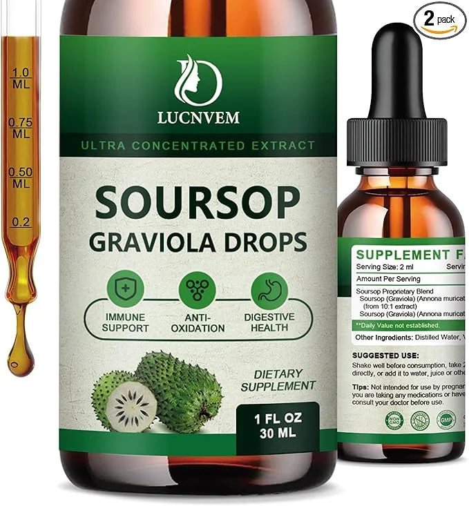 (2 Pack) Organic Soursop Graviola Liquid Drops, Soursop Extract Organic Pure for Natural Antioxidant, Cell Support & Regen...