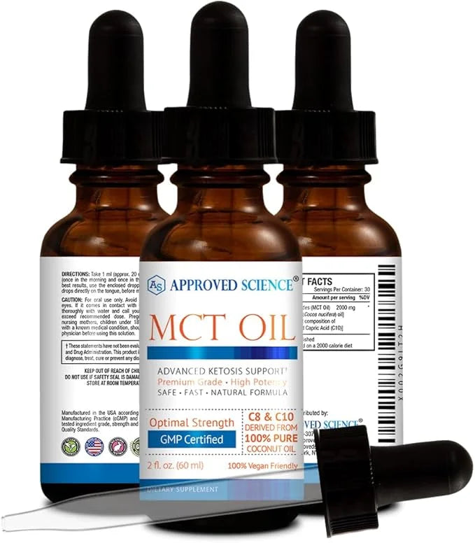 Approved Science® MCT Oil - Pure Medium-Chain Triglyceride (MCT) Oil derived from Coconuts with Caprylic Acid (C8) and Cap...
