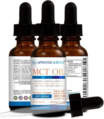 Approved Science® MCT Oil - Pure Medium-Chain Triglyceride (MCT) Oil derived from Coconuts with Caprylic Acid (C8) and Cap...