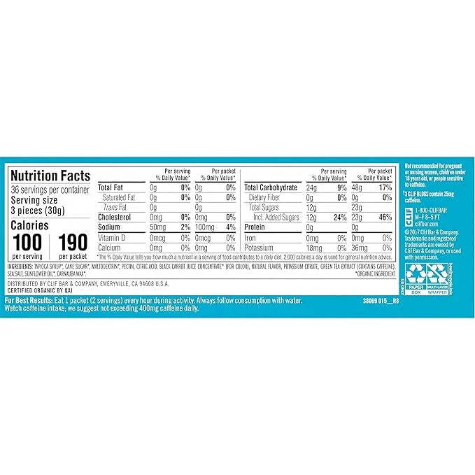 CLIF BLOKS - Tropical Punch Flavor with Caffeine - Energy Chews - Non-GMO - Plant Based - Fast Fuel for Cycling and Runnin...