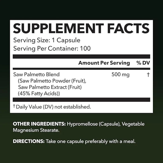 Saw Palmetto for Men Prostate Health Supplement to Promote Urinary Tract Function - 500mg Per Serving - 100 Count - DHT Bl...