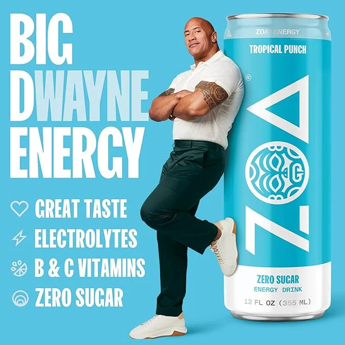 ZOA Zero Sugar Energy Drinks, Tropical Punch - Sugar Free with Electrolytes, Healthy Vitamin C, Amino Acids, Essential B-V...