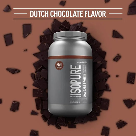 Isopure Low Carb 100% Pure Whey Isolate Protein Powder, Lactose Free, Gluten Free, With Vitamins, Dutch Chocolate, 25g Pro...