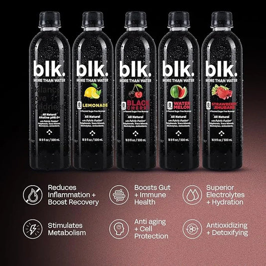 blk. Natural Mineral Alkaline Water, Watermelon, 500 mL Pack of 12, 8 pH Water, Bioavailable Fulvic & Humic Acid Extract, ...