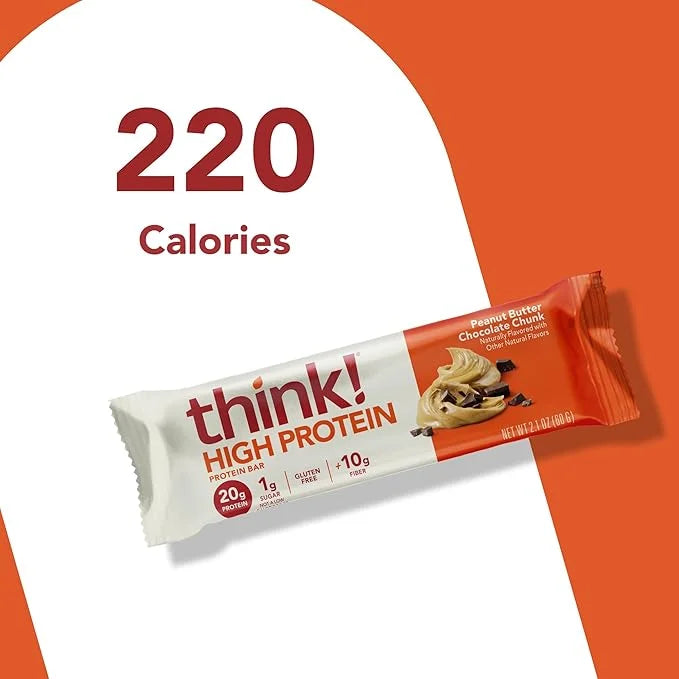 think! Protein Bars, High Protein Snacks, Gluten Free, High Fiber, Peanut Butter Chocolate Chunk, 10 Count - Product Image