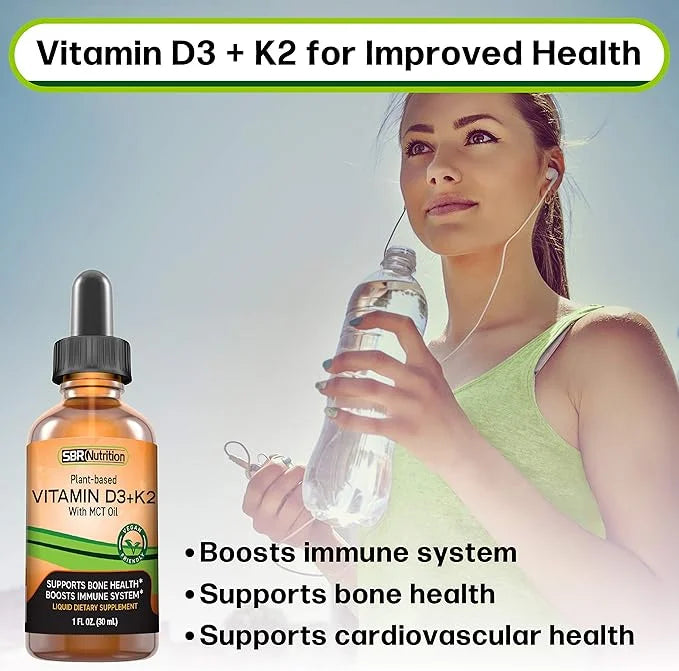 Vegan Vitamin D3 + K2 (MK-7) Liquid Drops with MCT Oil, Peppermint Flavor, Helps Support Strong Bones and Healthy Heart - ...