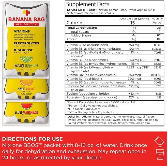 Banana Bag Oral Solution Packets – Natural Lemon Lime 30pk | A Refreshing Blend of Electrolytes, Vitamin C, and B-Complex ...