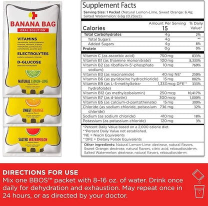 Banana Bag Oral Solution Packets – Natural Lemon Lime 30pk | A Refreshing Blend of Electrolytes, Vitamin C, and B-Complex ...
