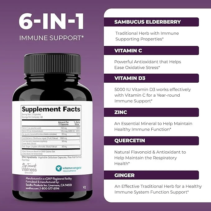 Elderberry Vitamin C and Zinc 120 Capsules (Pack of 3) | with Quercetin and Vitamin D3 | Immune Support for Adults | Herba...