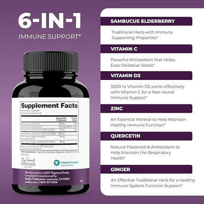 Elderberry Vitamin C and Zinc 120 Capsules (Pack of 3) | with Quercetin and Vitamin D3 | Immune Support for Adults | Herba...