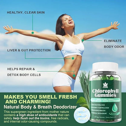 Sugar Free Chlorophyll Gummies - with Unfiltered ACV, Sea Moss & Elderberry, Echinacea, Vitamin D3, C, E, B12 - Natural De...
