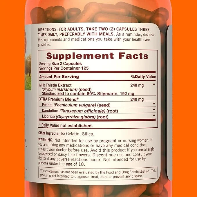 Sundown Standardized Milk Thistle 240 mg, 250 Capsules