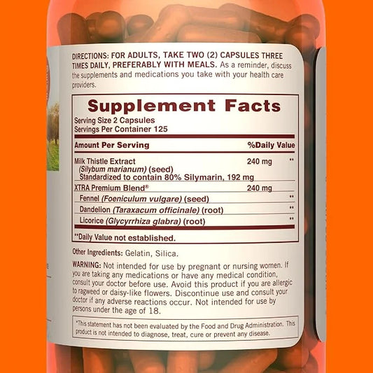 Sundown Standardized Milk Thistle 240 mg, 250 Capsules