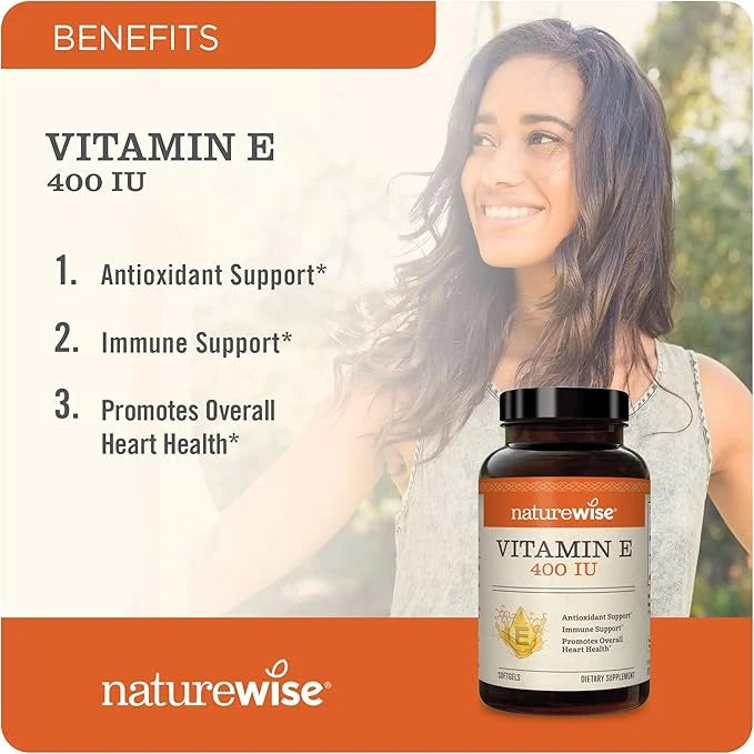 NatureWise Vitamin E 400 IU Softgels (180mg DL-Alpha) 2-Month Supply, 60 Count