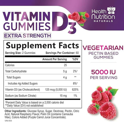 Vitamin D3 Gummies Extra Strength 5000 (125 mcg) 120 Gummies
