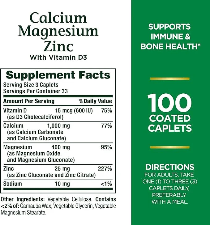 Nature's Bounty Calcium Magnesium & Zinc 100 Count