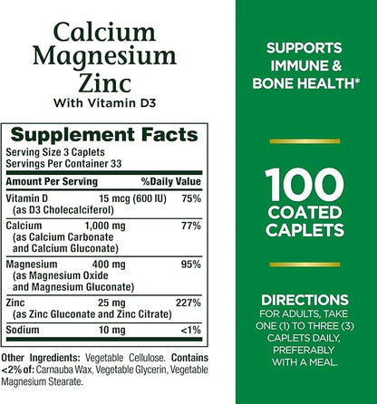 Nature's Bounty Calcium Magnesium & Zinc 100 Count